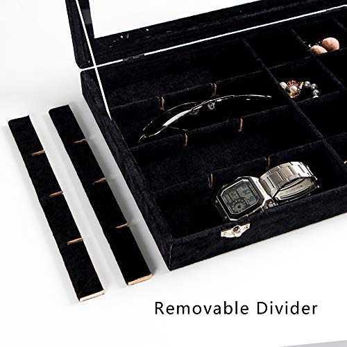 Frebeauty 24 Grid Earring Holder Organizer Tray, Jewelry Organizers and Storage for Drawer,Velvet Jewelry Display Storage for Earrings,Rings,Studs,10.5 x 6.5 x 1.2 Inches Gift for Women (Black) - color: Black, size: 24 Slots