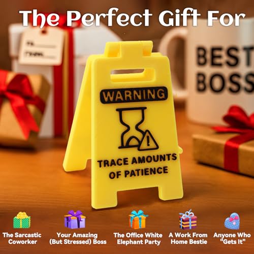 3D Printed Office Desk Decor, Funny Warning Sign "Trace Amounts of Patience" - Novelty Desk Sign for Office, Coworker Gifts, Boss Day, White Elephant - Yellow Desktop Accessory for Humor at Work - color: Patience