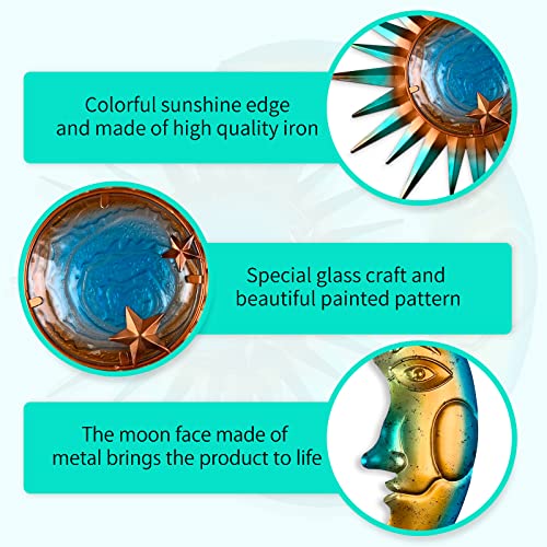 LIFFY Sun Metal Outdoor Wall Decor - 3D Sun Moon Metal Wall Sculpture - Hanging Decoration Gift Ideal for Celestial Decor Home Accent, Bedroom, Garden, Patio, Farmhouse - Lively and Vibrant - color: Sun and Moon