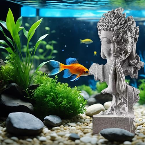 livelyfish Meditating Buddha Statue Zen Garden Statues Sandstone Thinker Buddha Sculpture Figurine for Fish Tank Aquarium Home Decorations, Gift (C) - size: C