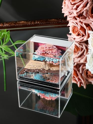 3D Creative Time Piece Calendar 2026 Desk Weekly Calendar Decoration with LED Light and Acrylic Case, Paper Sculpture Non-stick Notes, Paper Carving Art Craft Chirstmas Gift (Tree House) - color: blossom treehouse with LED lighting