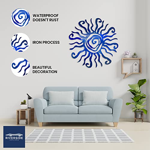 Riverside Designs Wacky Sun Metal Wall Art Indoor/Outdoor Decor - 30" Blue Rust Proof Wall Sculpture - Made in USA - Ideal for Bedroom, Garden, Home, Patio and Farmhouse - color: Blue, size: 30"L x 30"W