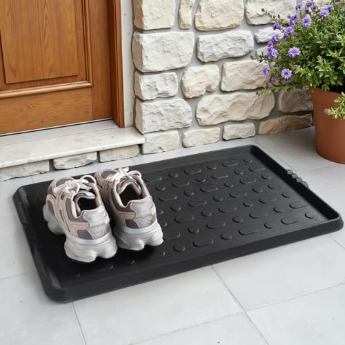 tchdio Durable Rubber Boot Tray and Shoe Mat for Entryway - Heavy Duty Waterproof Shoe Tray Organizer, Non Slip Boot Trays for Front Door, Entryway Muddy Shoes Storage, 16x27.5 Inches - color: Black Dots, size: 16"x27.5"