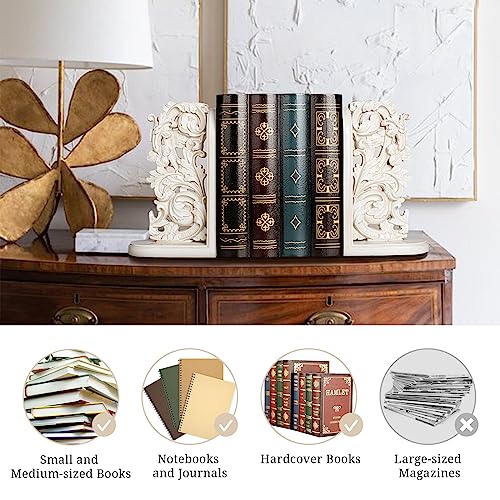 AELS Vintage Heavy Duty Bookends, Decorative Book Ends for Heavy Books, Unique Rustic Bookend Supports for Shelves, Stopper for Books/Movies/CD, Farmhouse Decoration, Distressed White - color: Off-white