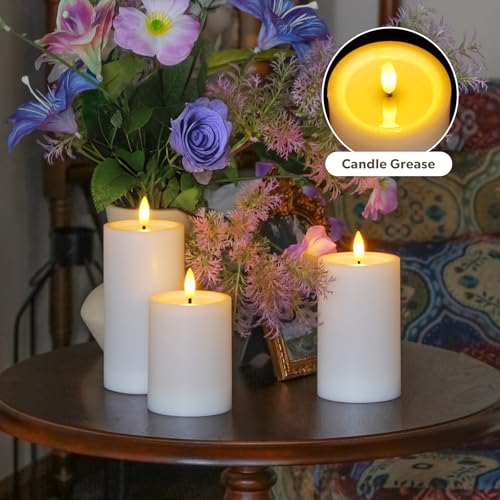 Yeelida Outdoor 4pcs Flameless Waterproof Candles with Handy Remote Control, Cycle Timer Battery Operated Candle Grease Effect LED Flickering Pillar Plastic Long Lasting (White, 3" x4" 5" 6" 7") - color: White, size: 4" 5" 6" 7"