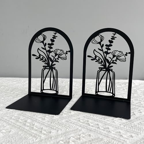 Vase Book Ends, Bookends - Metal Book Ends for Shelves, Non-Skid Bookends Decorative Unique for Heavy Books, Heavy Duty Book Holder for Home Office (3PC Style B)