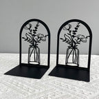 Vase Book Ends, Bookends - Metal Book Ends for Shelves, Non-Skid Bookends Decorative Unique for Heavy Books, Heavy Duty Book Holder for Home Office (3PC Style B)