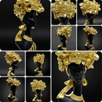 Lescafita African Woman Art Sculpture with Gold Floral Crown, Black and Gold Striped Statue,Elegant African-Inspired Art Gift suitable for various settings such as home, bookshelves, desks, or offices - color: 704-gold