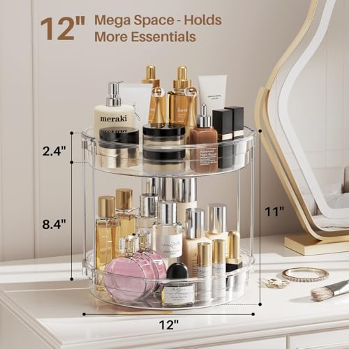 LAMU 2 Pack 2 Tier Lazy Susan Turntable Organizer 12inch Rotating Spice Rack Organization for Cabinet, Kitchen, Pantry, Countertop, Bathroom, Vanity, Medicine Cabinet Organizer, Clear - color: Clear, size: 12in 2Pack High Edge