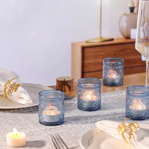 MATAHUM 12 Pcs Blue Votive Candle Holder, Glass Tealight Candle Holders for Wedding Table Centerpiece, Home Decor, Birdal Shower, Party - color: Blue, size: 12pcs