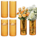6 Pcs 8 Inch Tall Glass Ribbed Cylinder Vases Clear Floating Candle Flower Vase in Bulk, Hurricane Candle Holder for Wedding Housewarming Gift Table Centerpieces(Amber) - color: Amber, size: 8 Inch
