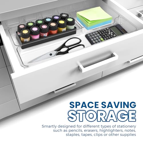 Manaloom Desk Drawer Organizer Tray with 9 Storage Compartments - For Home and Office - Drawer Organizers Office, Perfect Organizing Pens, Pencils, Paper Clips, Sticky Notes - Clear - 2 Pack