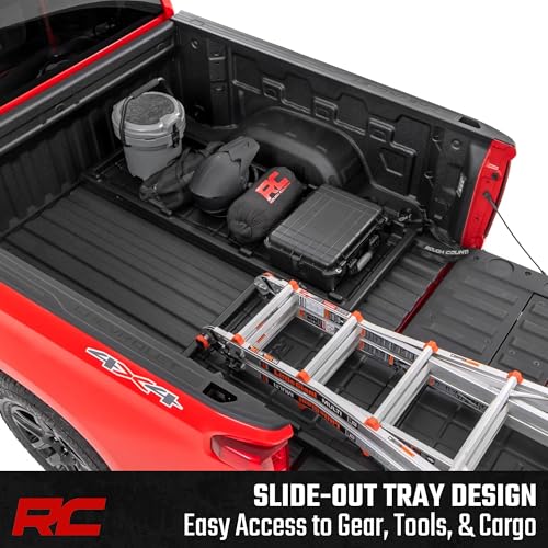 Rough Country Slide-Out Truck Bed Cargo Tray - Long Bed Organizer for 5'7"+ Beds, Heavy-Duty Polyethylene, UV-Protected, Easy Tailgate Access