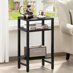 YUFAM Side Table End Table Tall Night Stand 3-Tier for Living Room Bedroom Bathroom Office Furniture Black - color: Black, size: 3 Tier