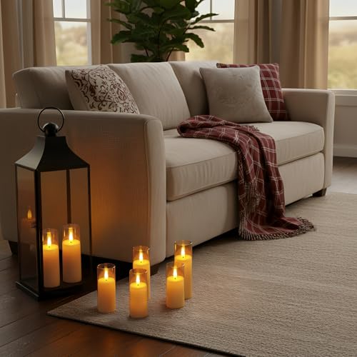 Homemory Amber Acrylic Flameless LED Candles, Battery Operated with Remote Control and Timer, Electric Fake Candles for Wedding, Home Decor, Set of 9 - color: Amber