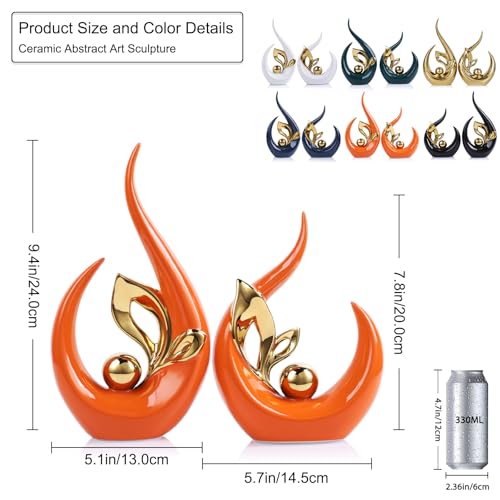 9.4" H Orange Gold Abstract Sculptures Home Decor, Ceramic Art Statue Cool Stuff to Put on Shelves&tv Stand Decor, Gold Accent Entertainment Center, for Fireplace Coffee Table Dining Table Decorate - color: Orange Gold, size: 9.4in/H