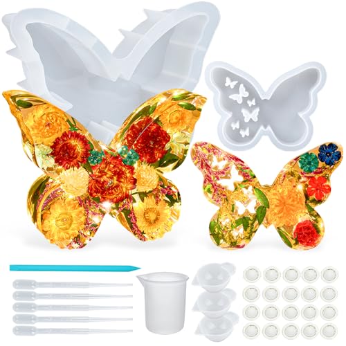 Resin Silicone Mold 8 inch & 5 inch Butterfly Epoxy Resin Molds Kit with Tools DIY Mom's Day Christmas Ornaments Craft Casting Mould for Wedding Bouquet Preservation Insect Specimen Bookend Home Decor - color: 2pcs Butterfly Molds Set