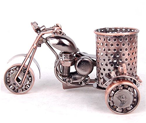 Trebisky Metal Sculpture - Retro Classic Handmade Iron Motorcycle Unique Metal Art Decor - Home décor (5.5" L,3" H, Copper Pen Cup) - color: Copper Pen Cup