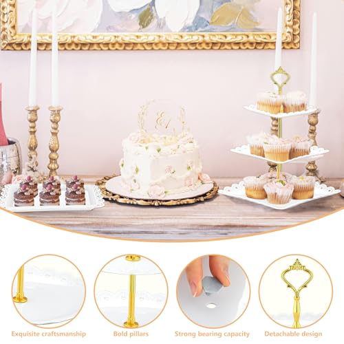 Lazycorner 10 Pcs Dessert Table Display Stands Set , with 6 Pcs 3-Tier Cupcake Stand & 4 Pcs Food Serving Tray - Cookie Tray Rack Serving Tray Cake Display Tower for Wedding Baby Shower Tea Party