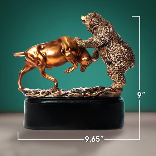 MEPERPER Bull and Bear Statue, Wall Street Bull Figurine, 9x9.5 Stock Market Decor Sculpture, Resin with Bronze-Like Finish, Finance Gifts for Traders and Investors