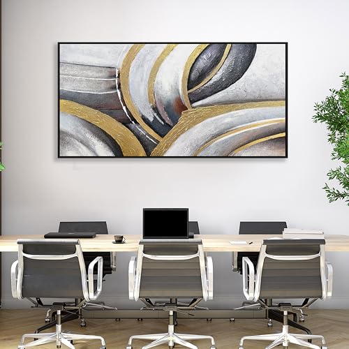 Abstract Wall Art Black White and Gold Painting Abstract Canvas Wall Decor Framed Artwork Modern Home Wall Decor for Living Room Bedroom Office 20"x40" - color: Brown Gold, size: 40"L x 20"W