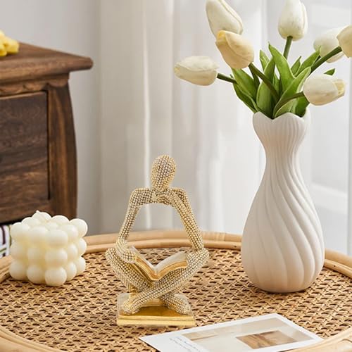 Sparkling Gold Reading Women Statue, Thinker Sculptures, Abstract Art Ornament, Modern Aesthetic Figurine Decoration for Home Living Room Bedroom Office Shelf Table Desk Bookshelf Decor - color: Left