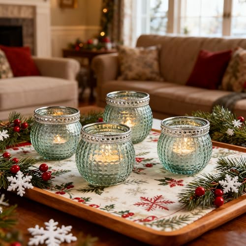 Candle Holder Set of 12, Small Tealight Candle Holder, Vintage Glass Votive Candle Holders for Table Centerpiece Wedding Home Decor Holiday Decor (Green) - color: Green