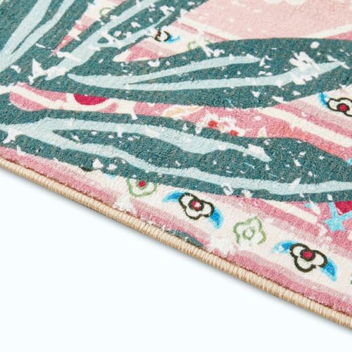 Oriental Tropical Kitchen Runner Rug 2x5 Washable, Thin Stain Resistant Pink Boho Bathroom Runner Rug for Hallway Entryway Bedroom Laundry, Vintage Abstract Hippie Botanical Long Carpet - color: Pink, size: 2' x 5'