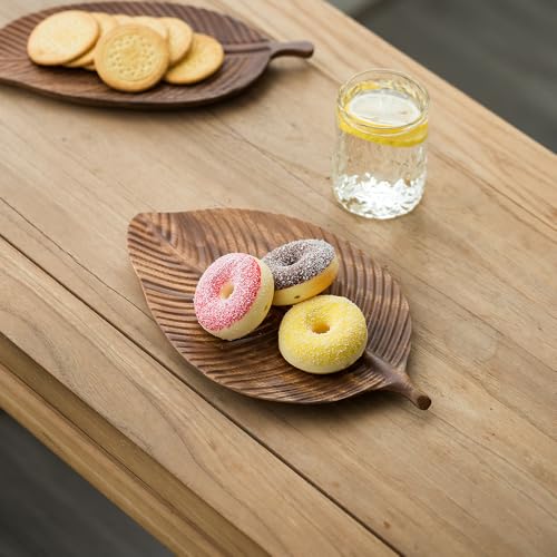 Acacia Wood Leaf Design Serving Tray - Decorative Wooden Platter for Charcuterie, Cheese, Fruit, Kitchen Table Decor