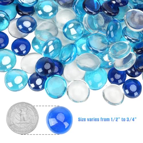 Mr. Fireglass 10 Pound Blended Fire Glass Beads, 1/2" High Luster Mixed Colored Fire Glass Drops for Fireplace Fire Pit & Lanscaping, Cobalt Blue, Crystal Ice, Caribbean Blue - color: Cobalt Blue, Crystal Ice, Caribbean Blue, size: 1/2 inch, 10 Pounds