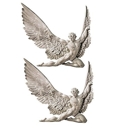 Design Toscano Icarus Winged Man Wall Sculpture, 11 Inch, Set of Two, Polyresin, Ancient Ivory - style: Set of 2
