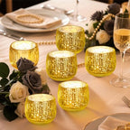 IMAGE Votive Gold Candle Holders, Elegant Glass Tea Light Holder for Weddings, Diwali, Home Decor, Shower, Party & Gift (6)