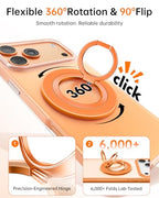 SYNCWIRE Magnetic Phone Ring Holder for MagSafe, 360° Rotation Cell Phone Grip Stand Finger Ring Kickstand Two-Sided Magnet Compatible with iPhone 17 Pro Max 16 15 14 13 12 MagSafe Accessories - color: Single Ring-1PCS-Cosmic Orange