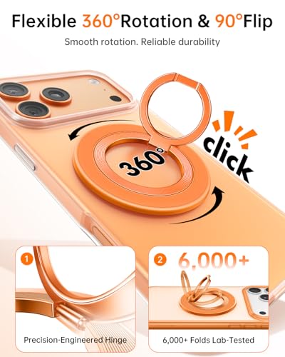 SYNCWIRE Magnetic Phone Ring Holder for MagSafe, 360° Rotation Cell Phone Grip Stand Finger Ring Kickstand Two-Sided Magnet Compatible with iPhone 17 Pro Max 16 15 14 13 12 MagSafe Accessories - color: Single Ring-1PCS-Cosmic Orange