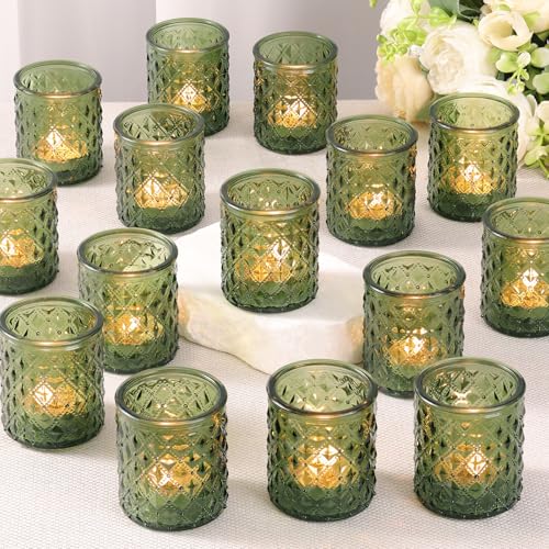 36 Pcs Green Votive Candle Holders, Green Tea Light Holders for Wedding and Baby Shower Table Decor, Glass Candle Holders for St. Patrick's Day Table Decor, Vintage Parties and Gifts - color: Green
