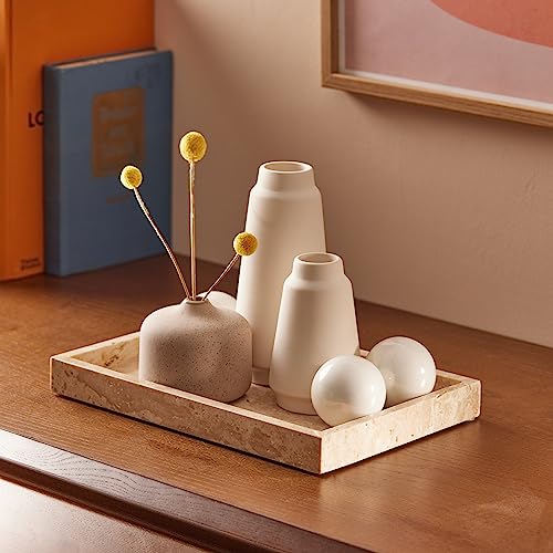 Navaris Travertine Decorative Tray - Durable Bathroom Organiser - Trays for Perfume, Jewellery, Vanity & Coffee Table Decor - 30 x 20cm Rectangle Tray, Beige - size: 11.8" x 7.9" x 1.2"