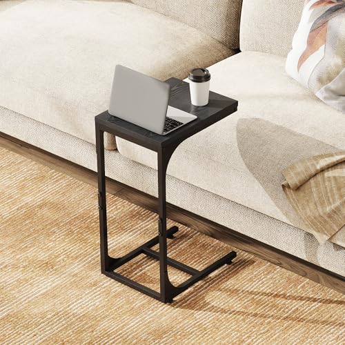 WLIVE C Shaped End Table, Small Couch Side Tables with Metal Frame, Sofa Table TV Tray for Living Room, Bedroom, Relief Black - color: Relief Black
