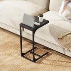 WLIVE C Shaped End Table, Small Couch Side Tables with Metal Frame, Sofa Table TV Tray for Living Room, Bedroom, Relief Black - color: Relief Black
