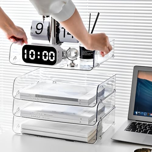 Gagee 4 Pack Paper Organizer for Desk,Stackable Paper Tray Book Holder for Classroom,Office and More,Letter Tray Desk Organizer,Clear - size: 4 Horizontal