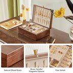 CHOSIN Black Walnut Wooden Jewelry Box for Women 2 Layer Jewelry Organizer with Removable Tray for Watches Rings Earrings Necklace Bracelets Storage Gifts for Mom - style: 2 Layer B