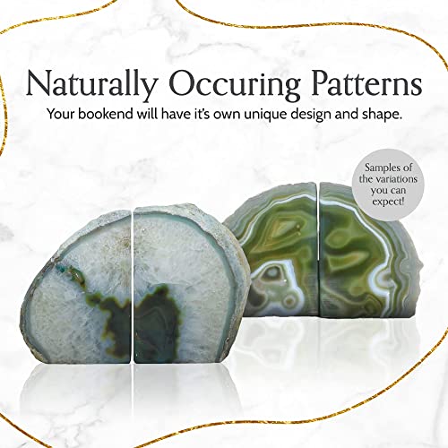Nature's Decorations Agate Bookends - A Quality Green Geode with Non-Skid Rubber Bumpers for Shelves, Office, Home Decor, Heavy Duty Cute Stone (4-6 LB) - color: Green, size: A Grade 4 - 6 Lbs