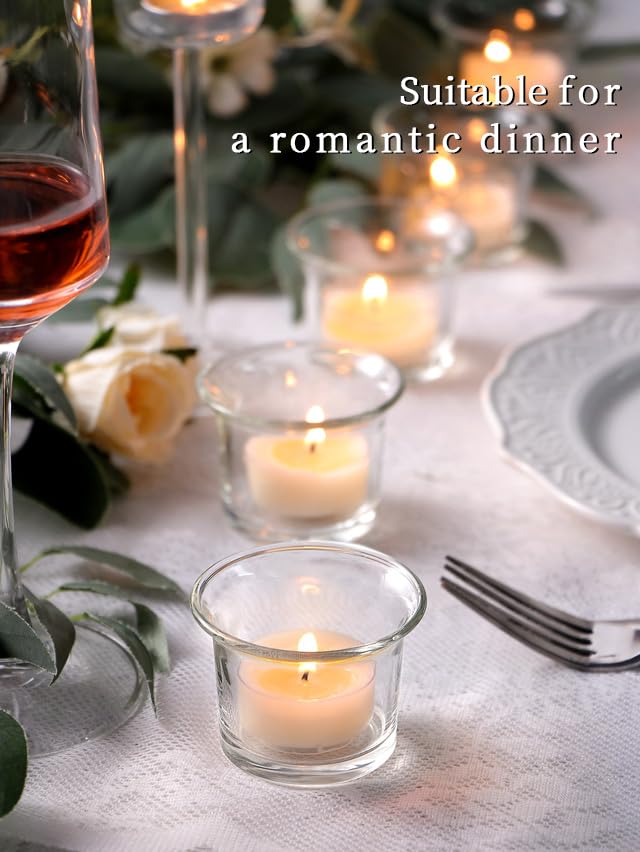 LETINE 24pcs Clear Tealight Candle Holder & 24pcs White, Smokeless, Unscented Soy Wax Tea Candles - Votive Candle Holders, Tea Lights Candles for for Spring Decorations,Weddings Decor