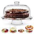 Masthome Cake Stand with Demo Cover, 6 in 1 Multi-Functional Serving Platter Display Stand for Christmas Wedding Party, Acrylic Cake Plate/Salad Bowl/Dessert Platter, BPA-Free, Send 2 Spoon - color: Acrylic Cake Stand With Lid