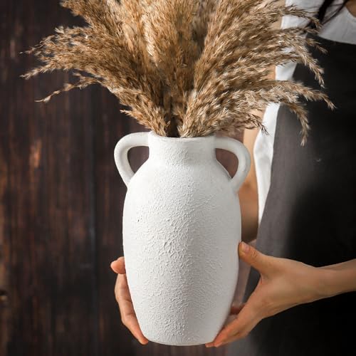 Ceramic Farmhouse Vase with 2 Handles, Boho Decorative Flower Vase for Home Decor, Living Room, Entryway, Table, Shelf Decor, 9.6 Inch - color: 110-2-9.6in