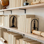 Peacoblue Metal Bookends for Shelves, Modern Decorative Heavy Duty Study Book Ends Stoppers for Office Desk Shelf Room 5.3"x4.3"x7.9" Cast Iron Simple Bookends 1 Pair (Quill Pen with Candlestick) - style: Quill Pen with Candlestick