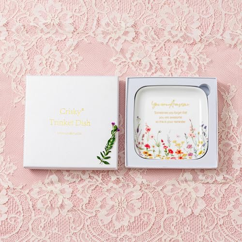 Crisky You are Awesome Jewelry Ring Dish for Women Birthday Gifts Encouragement Gift, Inspirational Gifts Friendship Trinket Tray for Her Sisters Daughters Friend Cowoker Mom Aunt Female 4.5" - style: You are Awesome Style A