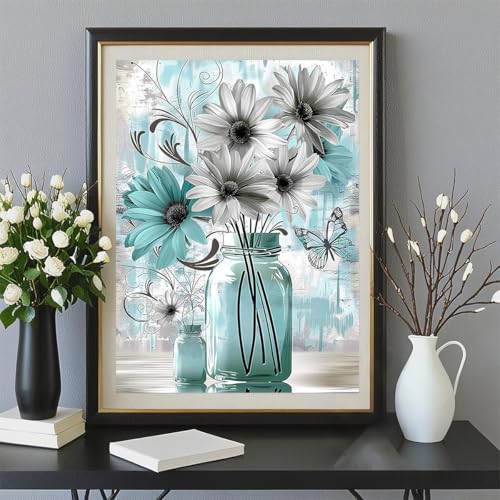 Amz Camel Diamond Painting Kit, 30x40cm White Flowers in Vase Still Life Art, Elegant Round Drill DIY Craft, Minimalist Home Decor Gift