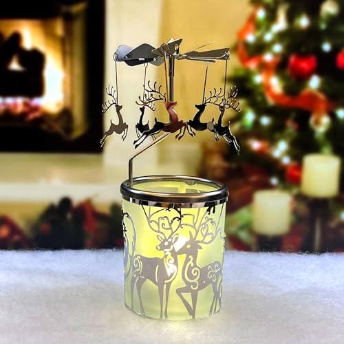 iLaJao Rotary Tea Light Carousel Angel Rotary Candle Holders Spinning Tealight Holders Christmas Decoration for Tabel Centrepieces Gift for Mom Women Wife Birthday-6 ¼ Inch Tall (Nordic Elk) - color: Nordic Elk