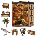 Dinosaur Museum Book Nook Kit - 3D Wooden Puzzle & DIY Miniature Dollhouse with LED Warm Light | Vintage Bookshelf Insert & Sturdy Bookends | Premium Creative Gift for Adults& Book Lovers - style: Dinosaur Museum
