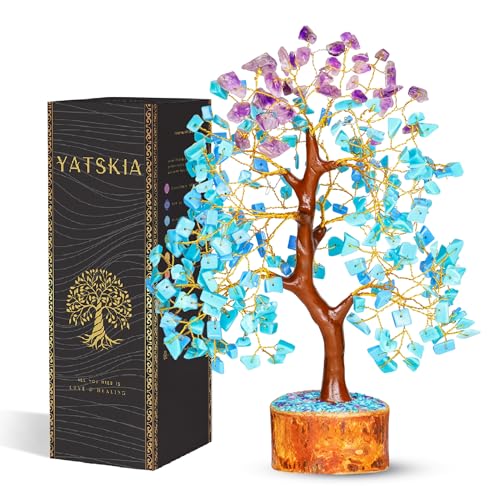 YATSKIA Amethyst and Turquoise Crystal Tree of Life - Crystal Decor - Spiritual Gifts - Crystals Gifts for Women - Gemstones and Crystals - color: Turquoise and Amethyst Golden Wire
